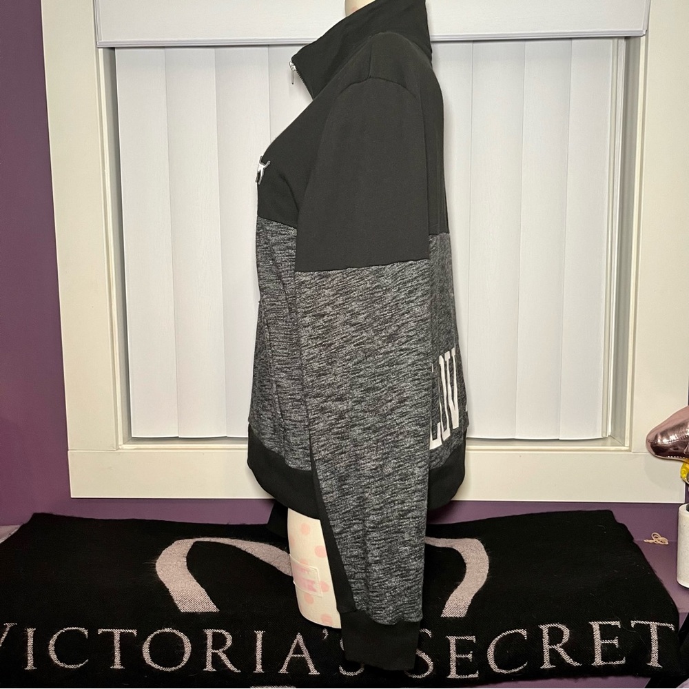 PINK Victoria's Secret 1/4 Zip Pullover Sweatshirt Black Gray Size Medium - Picture 5 of 10